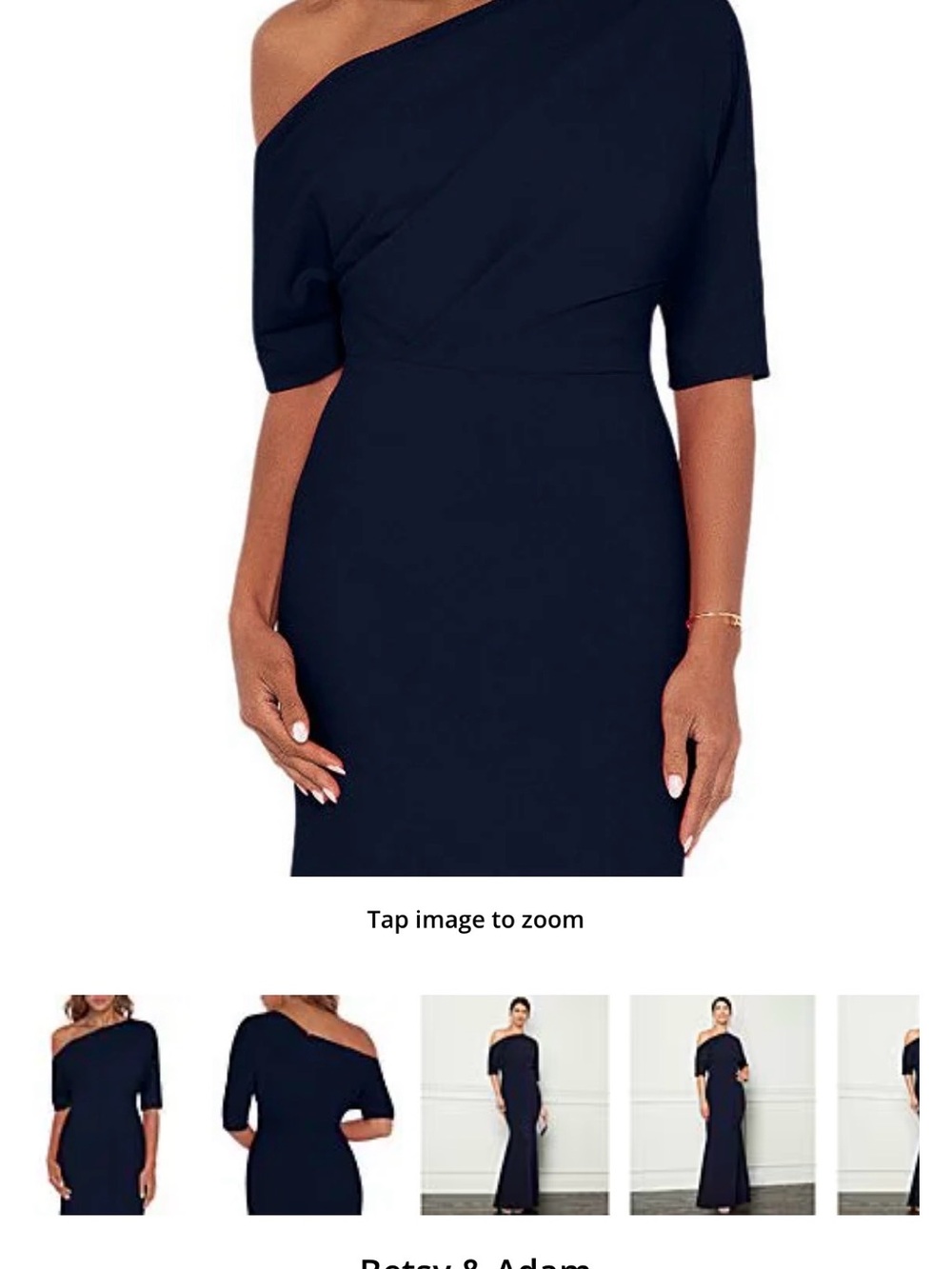 Betsy & Adam One-Shoulder Navy Cocktail Gown